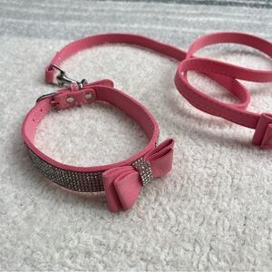 Pink & rhinestone Bow dog Collar and Leash Set